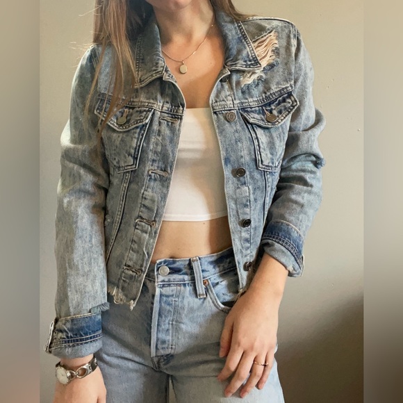 fab'rik Jackets & Blazers - Fab’rik distressed Jean jacket in an acid wash.